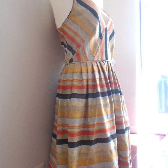 J Crew Stripe Metallic Gold Multi Color Skater 10 - Picture 3 of 6